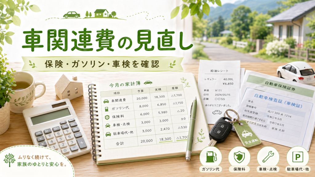 車の保険やガソリン代を見直すイメージ