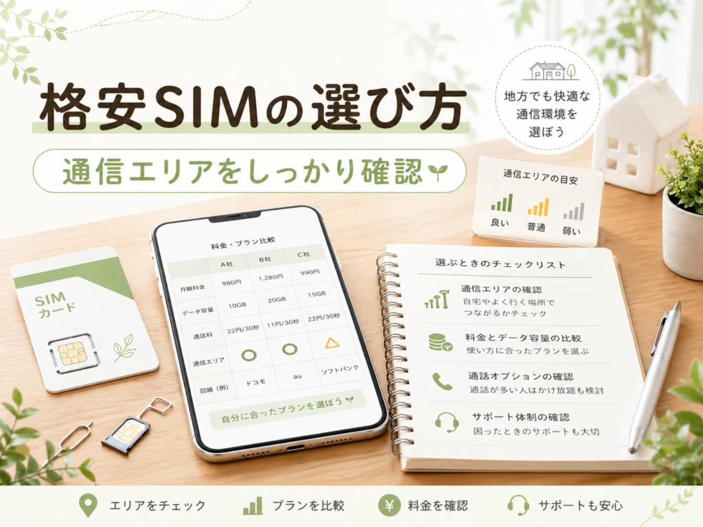 地方で格安SIMを選ぶときに通信エリアを確認するイメージ
