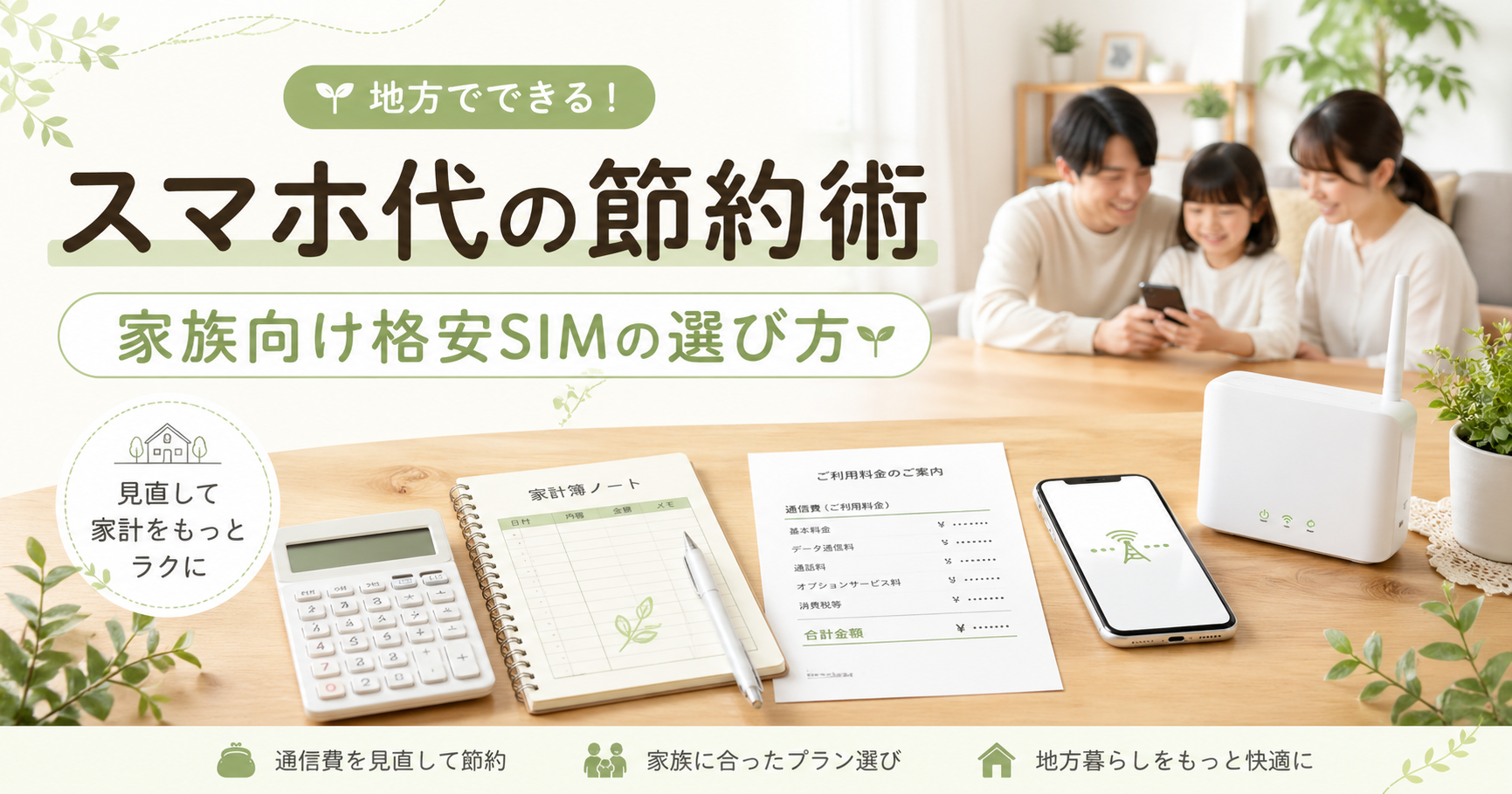 地方暮らしの家族がスマホ代と格安SIMを見直すイメージ