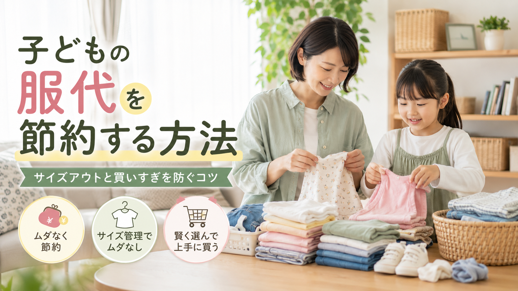 子どもの服代を節約するためにサイズアウトと買いすぎを見直すイメージ