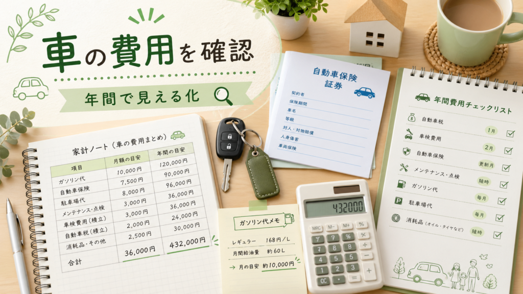 車の年間費用を見える化して確認するイメージ