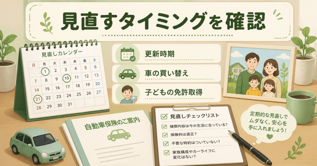 自動車保険を見直す更新時期や車の買い替え時を確認するイメージ