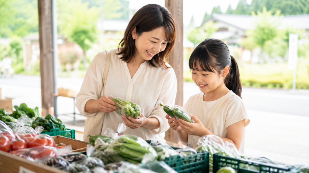 子どもと道の駅巡りを楽しみながら夏休みのレジャー費を節約する様子