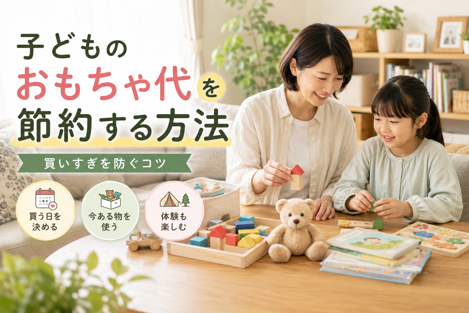 子どものおもちゃ代を節約する方法を紹介する親子