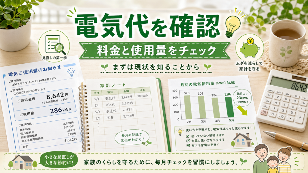 電気代の明細と使用量を確認するイメージ