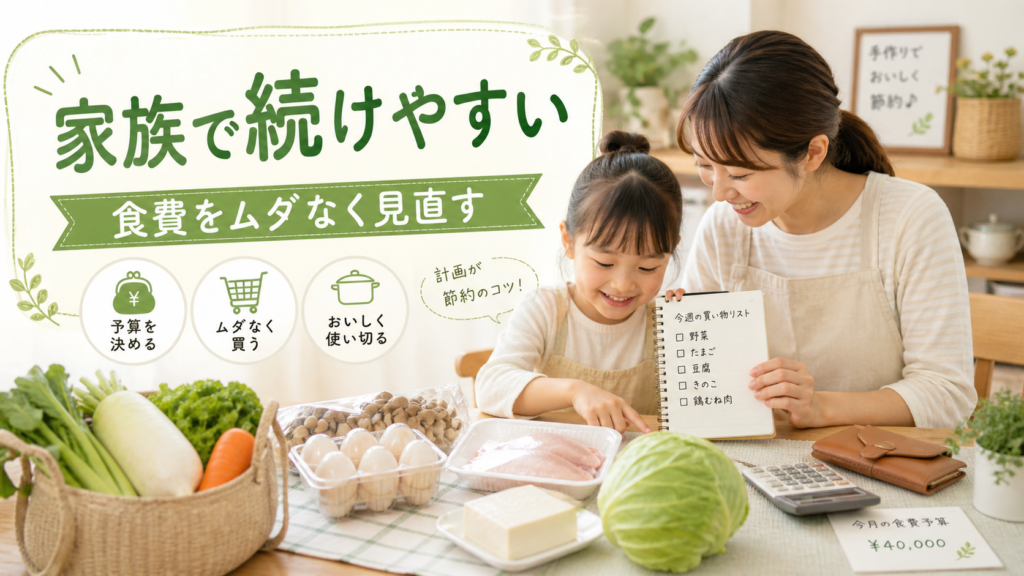家族で続けやすい食費の見直し方法を考えるイメージ