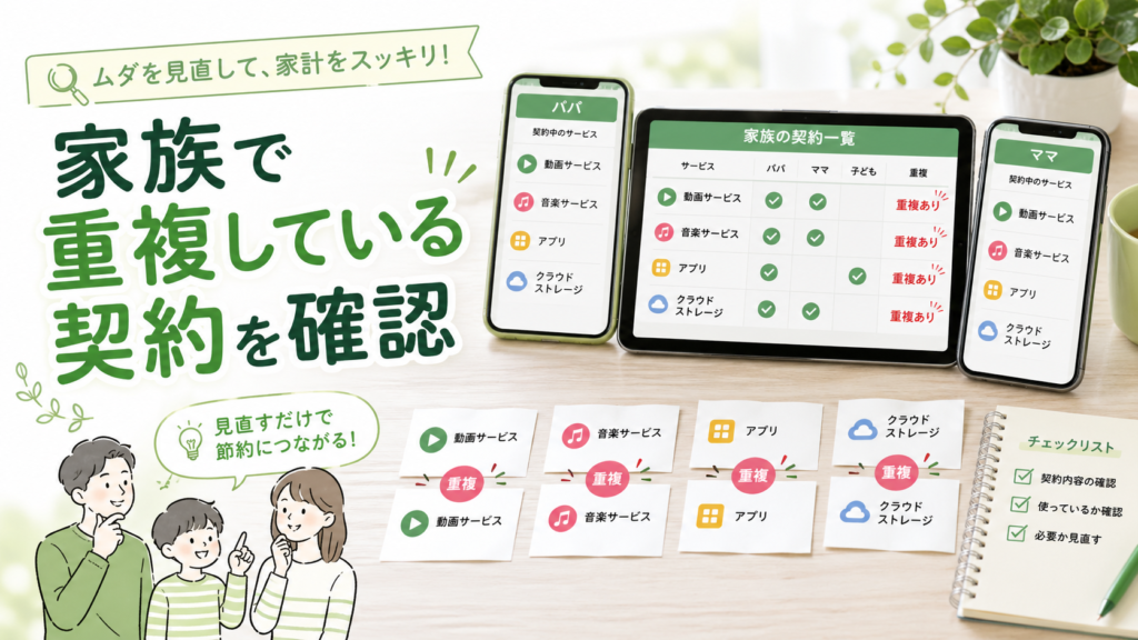 家族で重複しているサブスク契約を確認するイメージ
