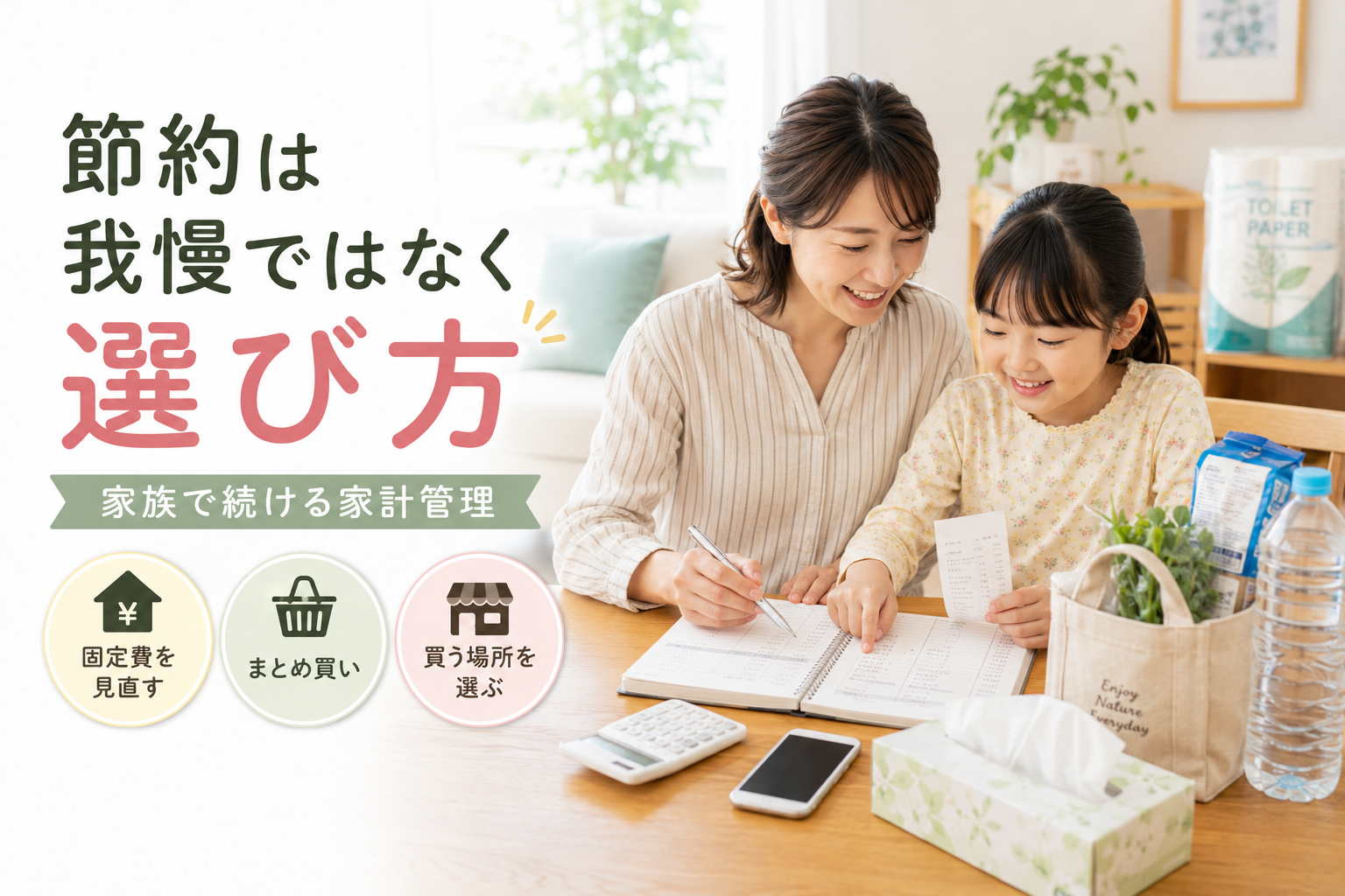 節約は我慢ではなく選び方だと親子で家計を見直す様子