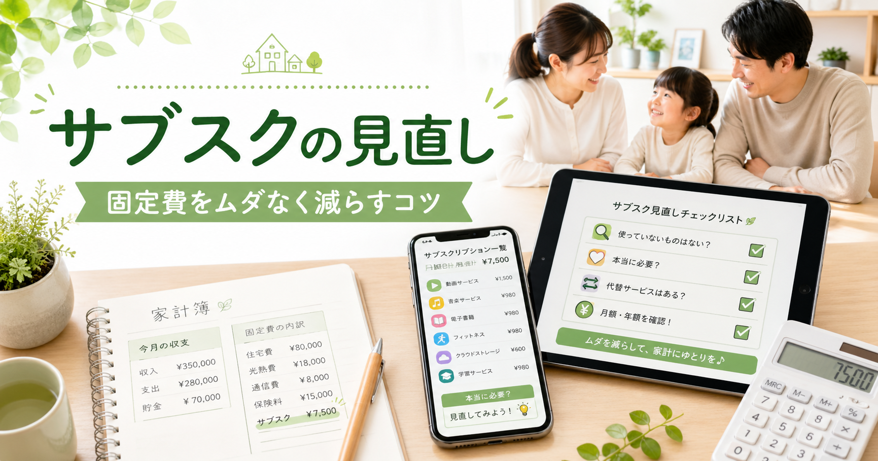 使っていないサブスクを見直して固定費を減らすイメージ