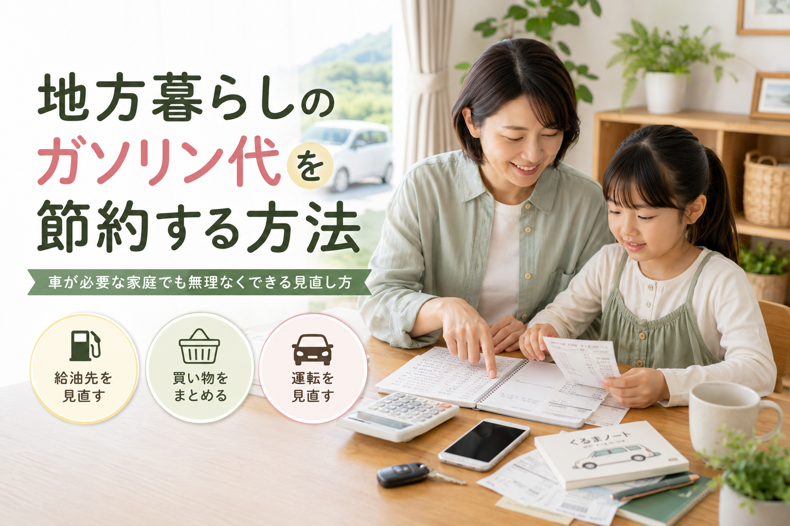 地方暮らしでガソリン代を節約するために車の使い方を見直す家族