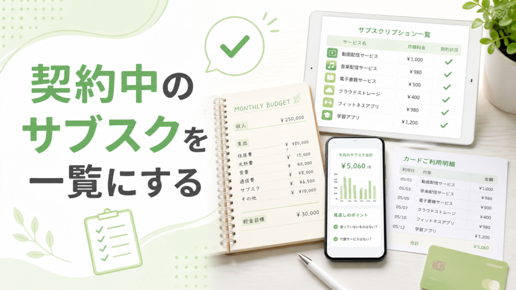 契約中のサブスクを一覧にして見える化するイメージ