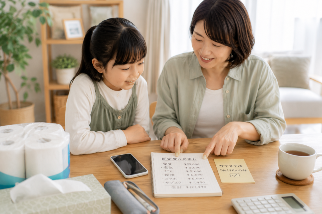 スマホ代やサブスクなどの固定費を家計簿で見直す親子